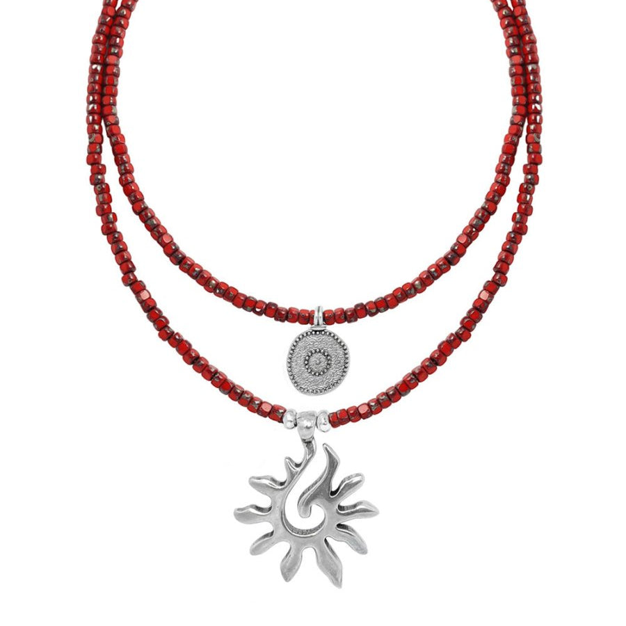 Schmuck Set’s - Ketten Schmuck Set mit Anhänger Sonne Rot - Silber - Beau Soleil Jewelry