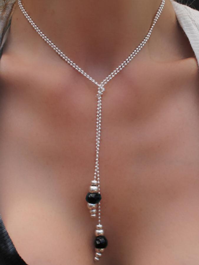 Ketten - Damen Halskette Kugelkette Onyx K278 - K278-schwarz - Beau Soleil Jewelry