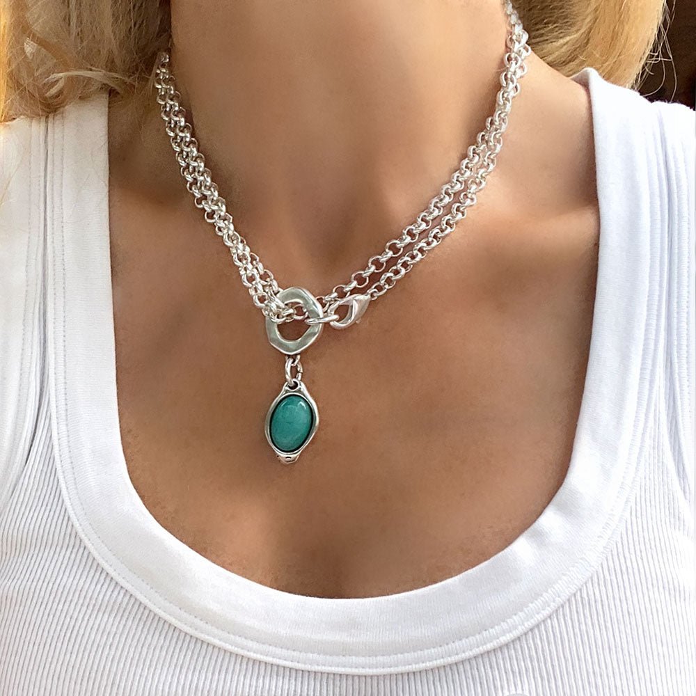 Ketten - Lange Halskette mit blauem Jade-Anhänger - - Beau Soleil Jewelry