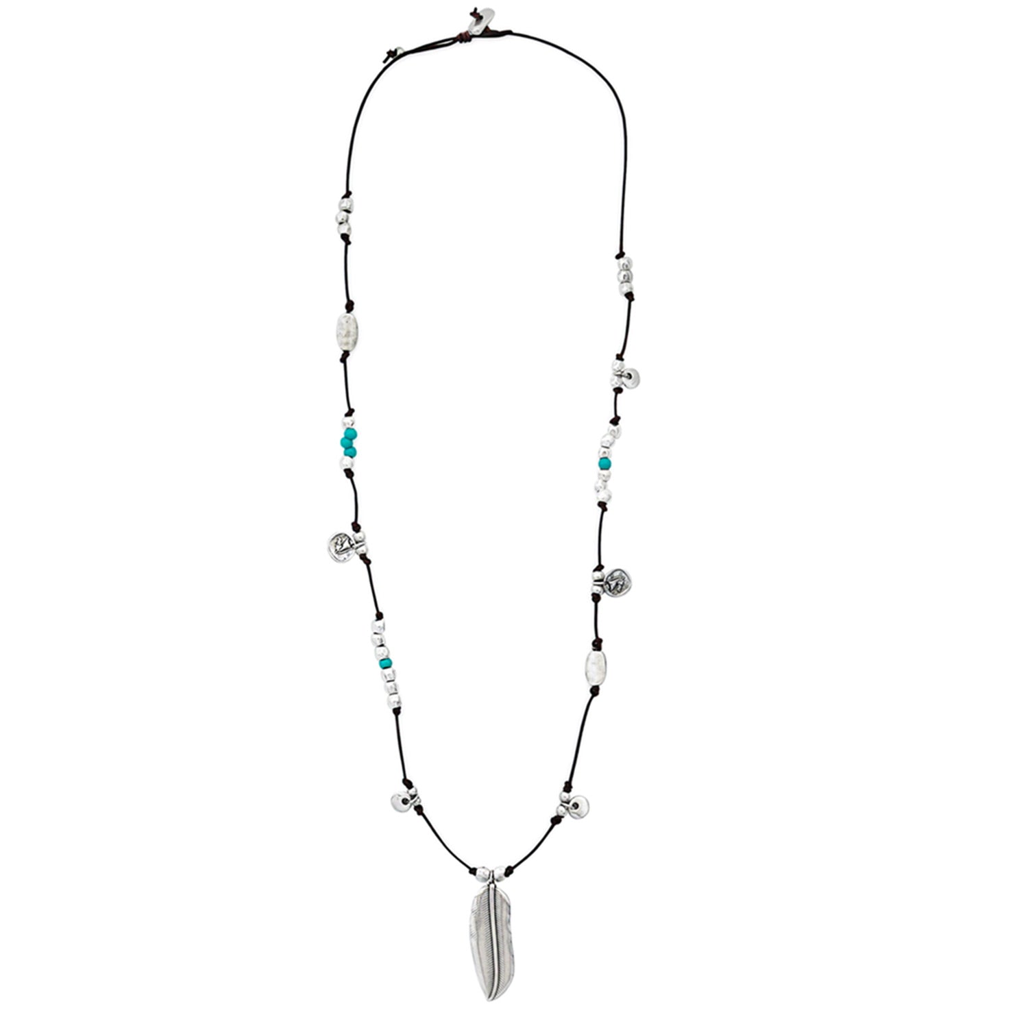 Ketten - Lederkette Feder Anhänger K294 - Braun - K294 - Beau Soleil Jewelry