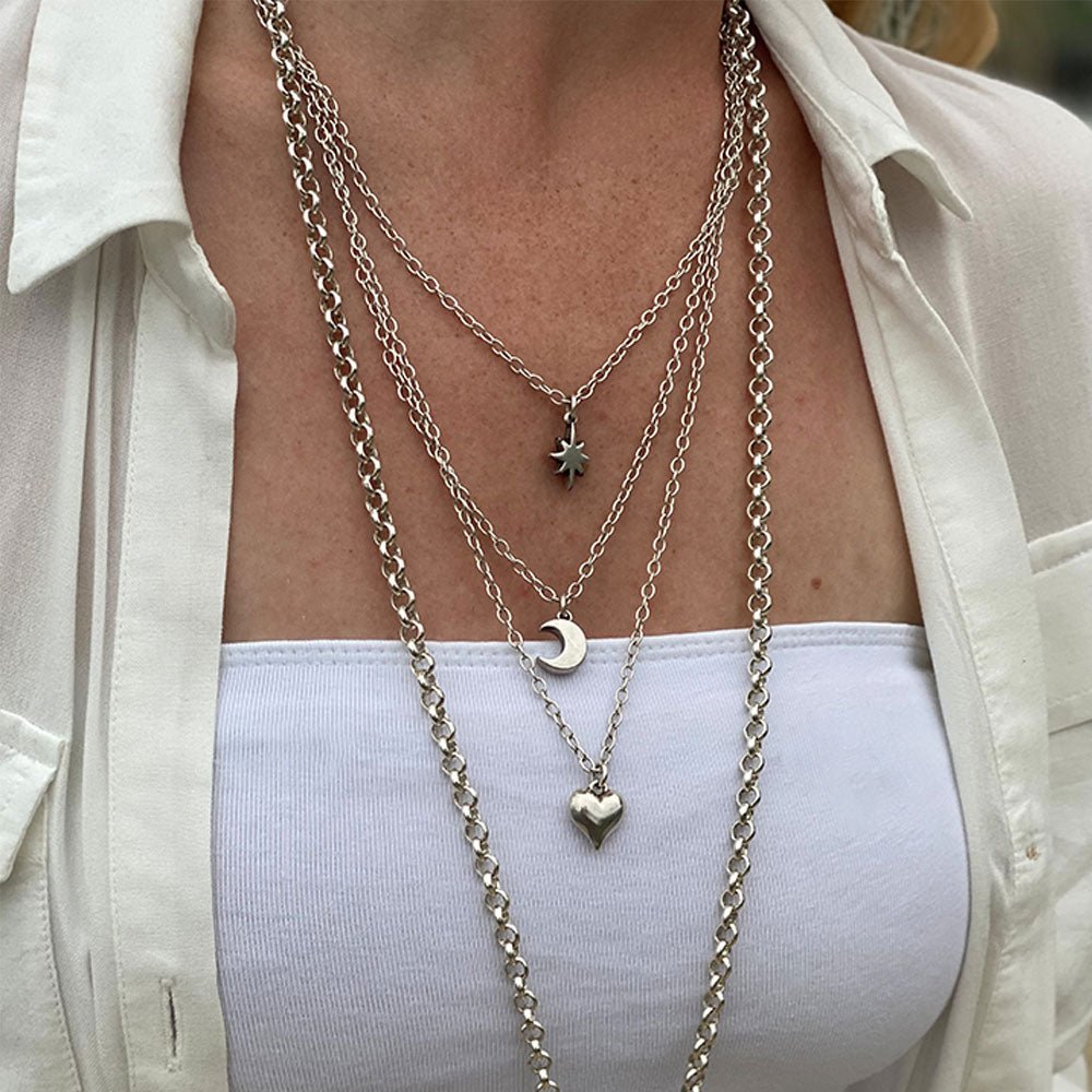 Ketten - Layerkette mit Stern, Mond und Herzanhänger - K310 - Beau Soleil Jewelry