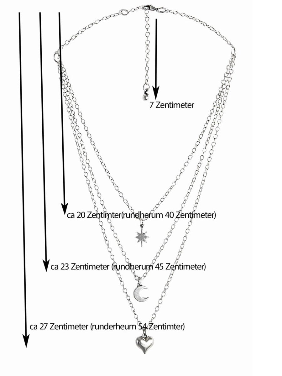 Ketten - Layerkette mit Stern, Mond und Herzanhänger - K310 - Beau Soleil Jewelry