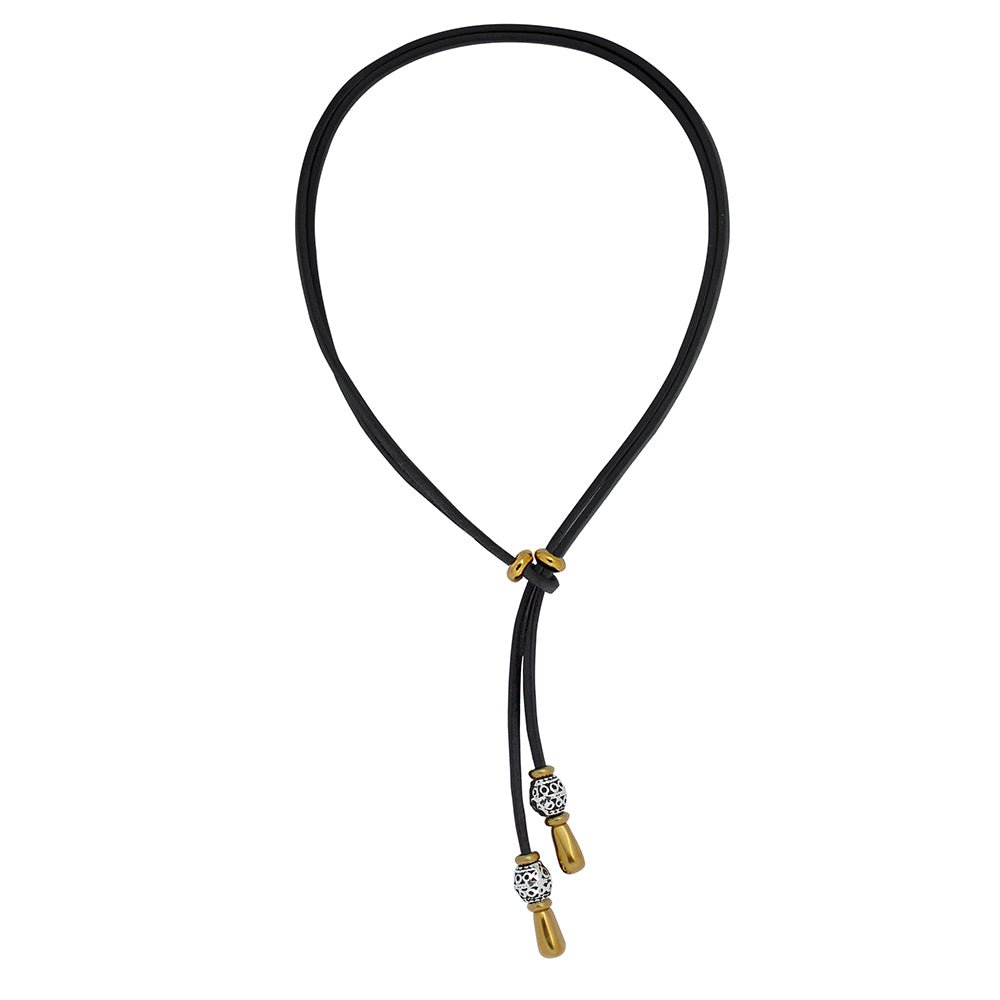 Ketten - Lederkette Damen Bali Gold/Silber Kombination K256 - 55cm Braunes Leder - 256_gold_silber_bali-55-braun - Beau Soleil Jewelry