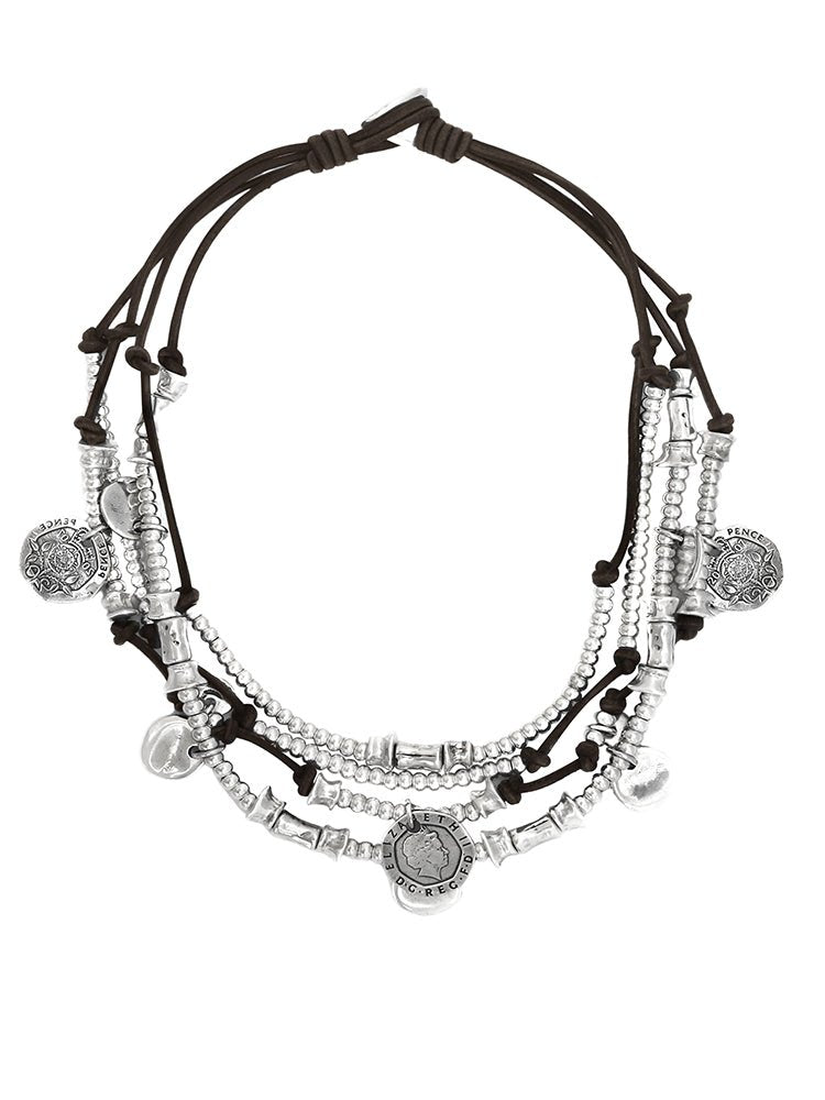 Kurze Lederkette mit Münzen K213 - schwarz - Halsketten - Beau Soleil Jewelry
