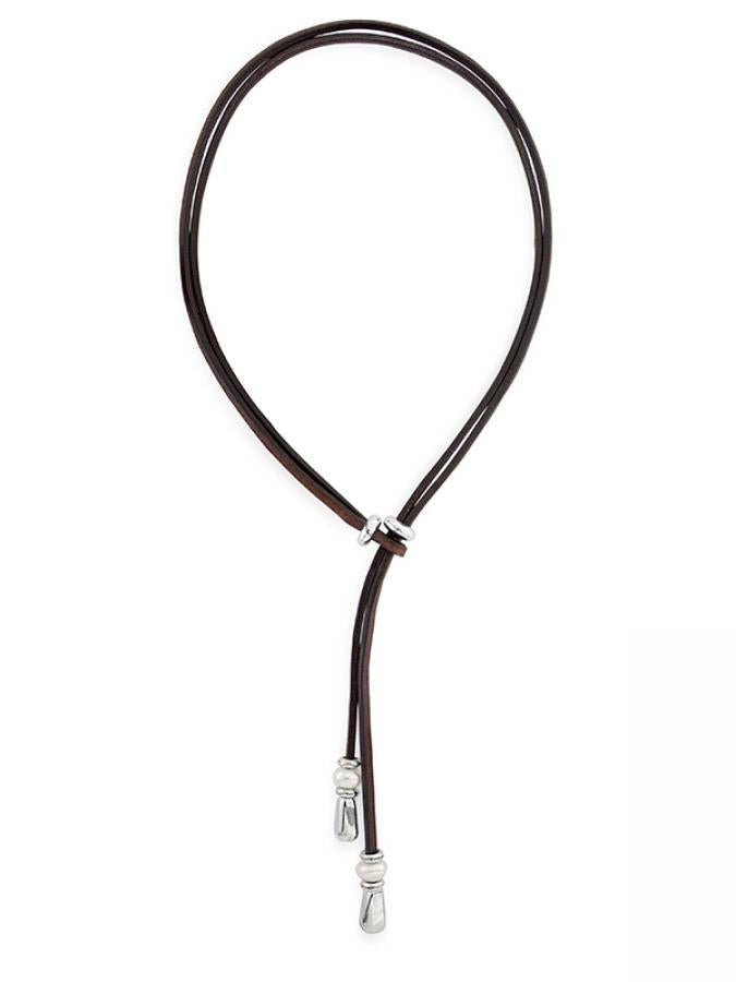 Lederkette mit Süsswasser Perlen Halskette - 55cm Schwarzes Leder - K256_freshwater_perl - Beau Soleil Jewelry