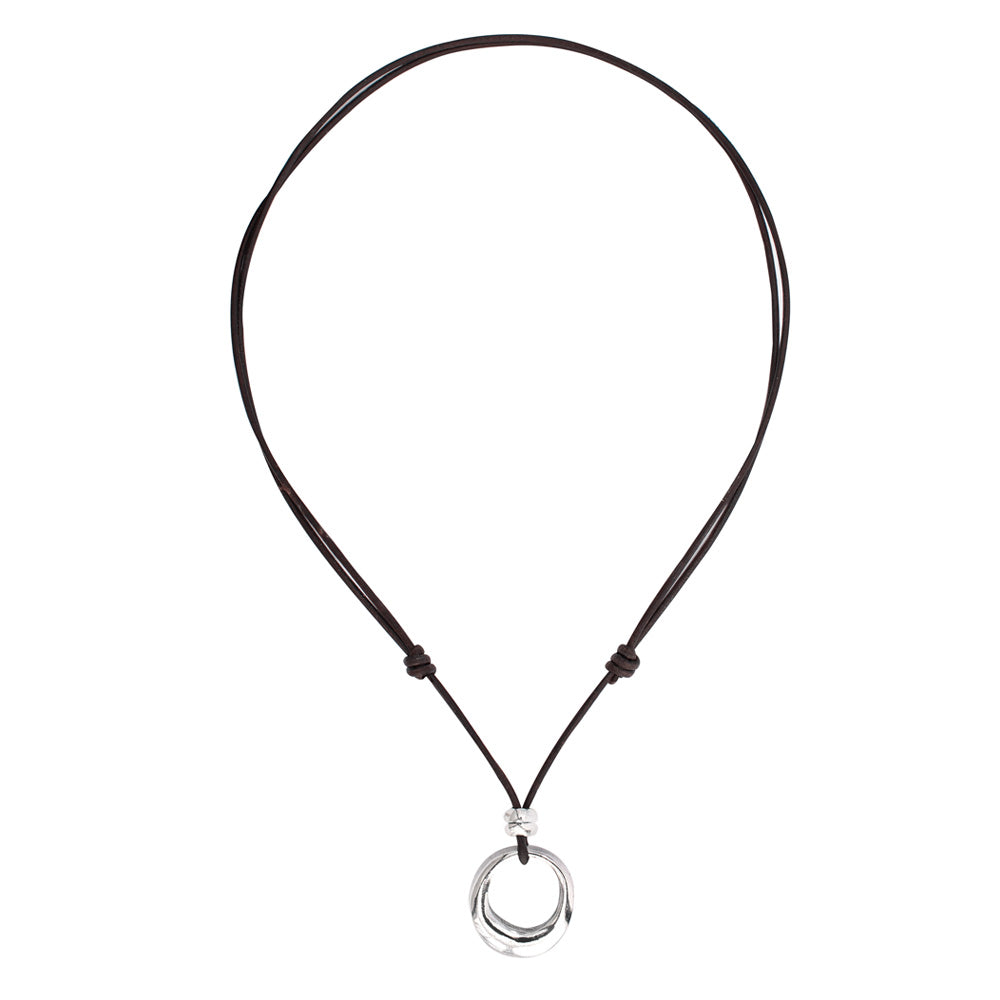 Halskette Damenb - Lederkette mit Ring K262 - Silber - K262 - Beau Soleil Jewelry