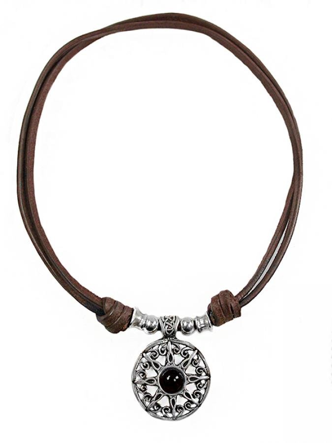 Lederkette Sonnenanhänger Onyx - Braun - K181_onyx - Halsketten - Beau Soleil Jewelry