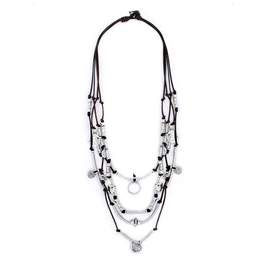 Lange Lederkette Coins Gybsy Ibiza - Schwarz - 214K - Beau Soleil Jewelry