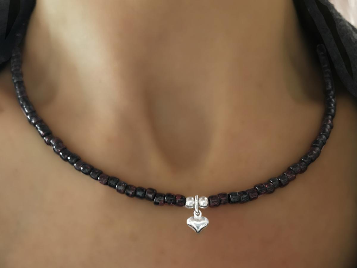 Ketten - 925 Silber Kette Collier Herz Granat Rot - K501_herz_gr - Beau Soleil Jewelry