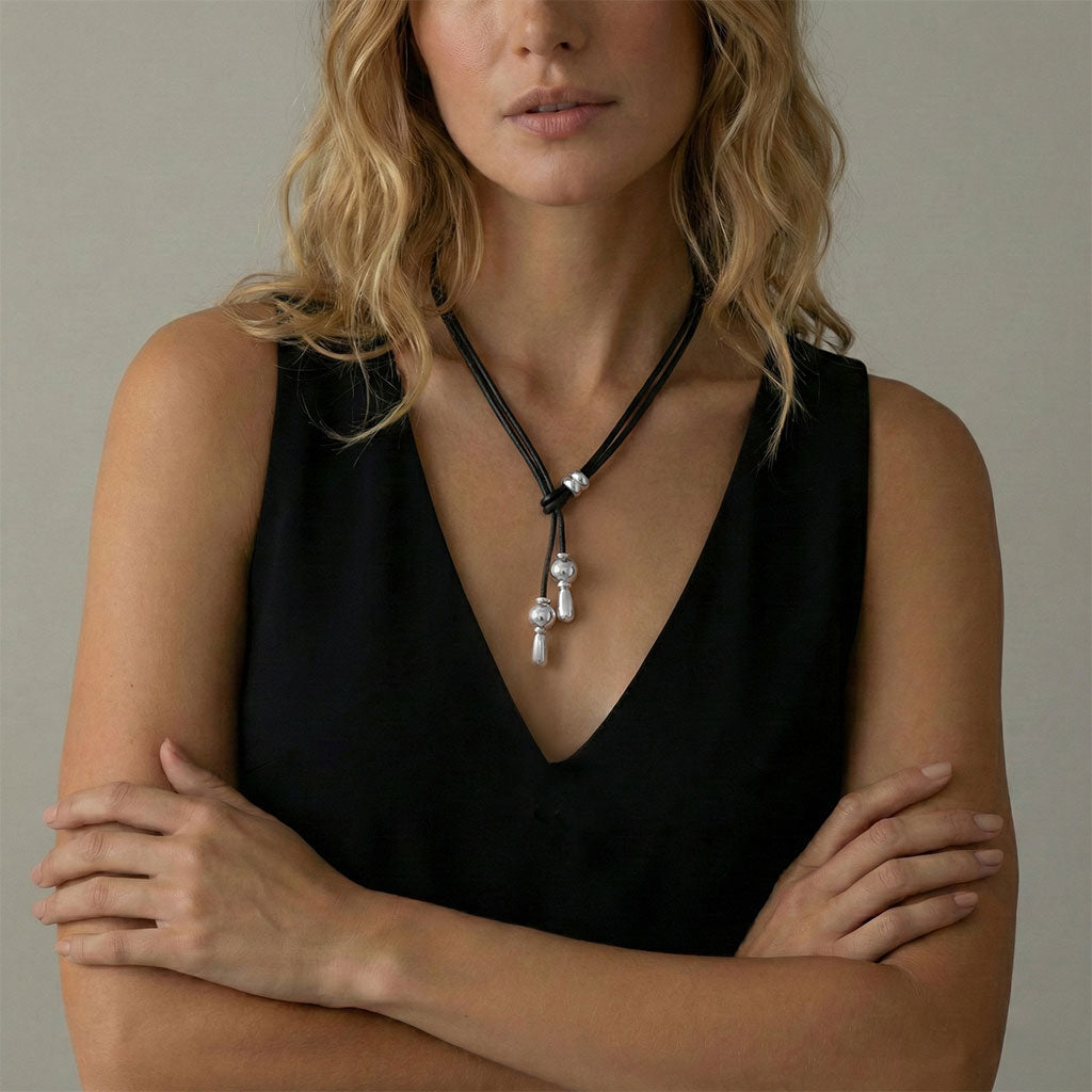 Ketten - Lederkette Damen individuell tragbar K256 - 55cm Braunes Leder - K256-bead - Beau Soleil Jewelry