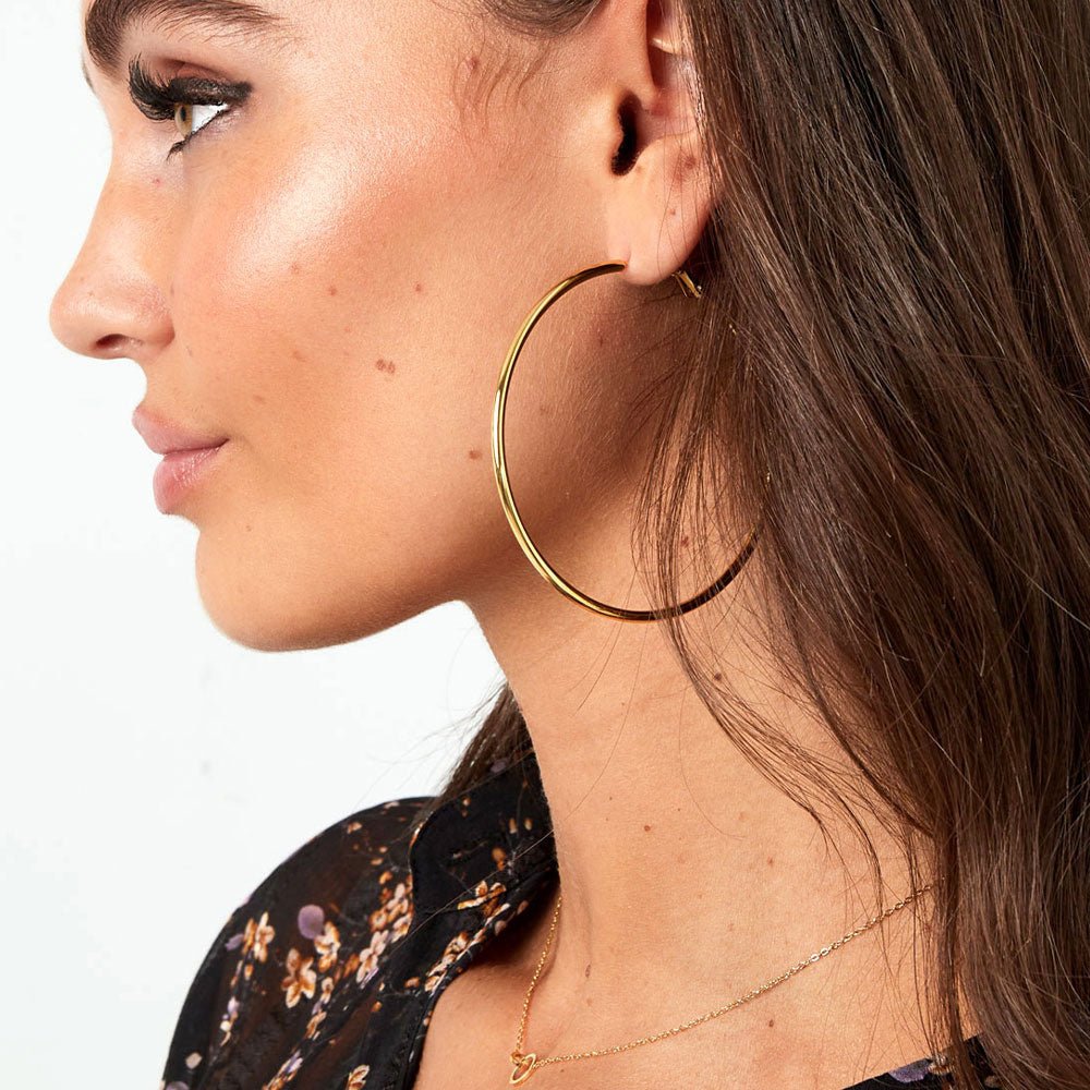 Ohrhänger Ohrringe - Moderne Edelstahl Creolen - Groß und Trendig! - Gold - oy118-gold - Beau Soleil Jewelry