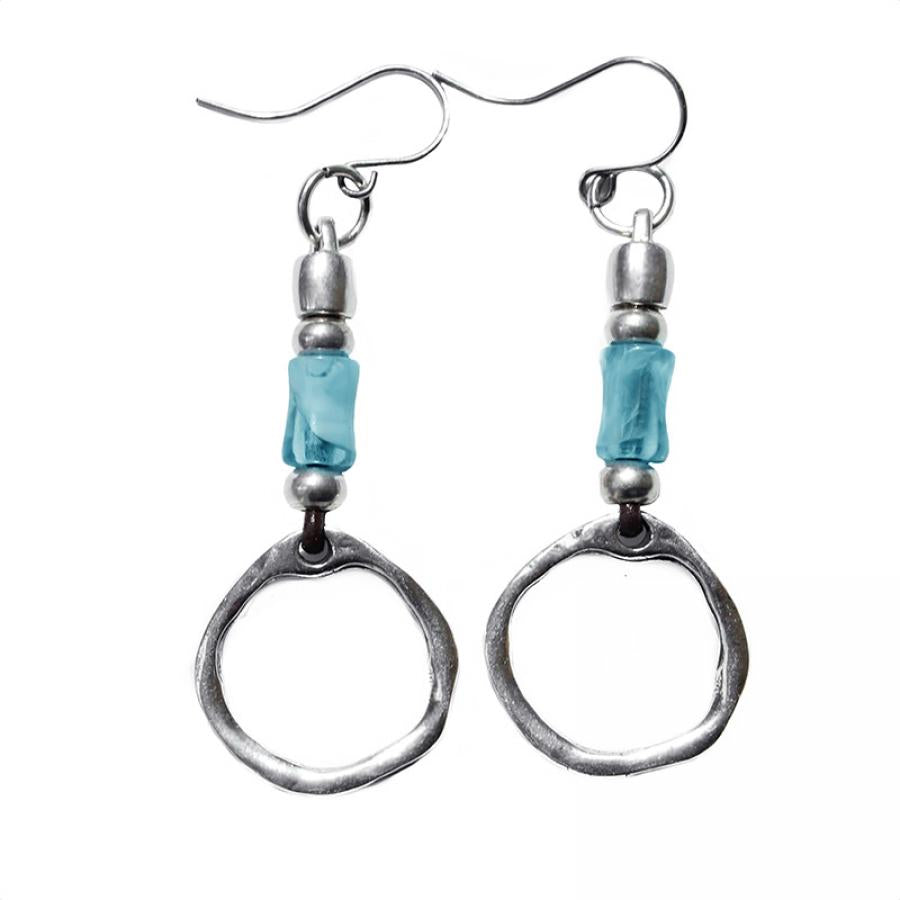Leder Ohrhänger Ohrringe - Leder Ohrhänger Aquamarinfarbig - Schwarz - O355_loop_Aquamarin - Beau Soleil Jewelry