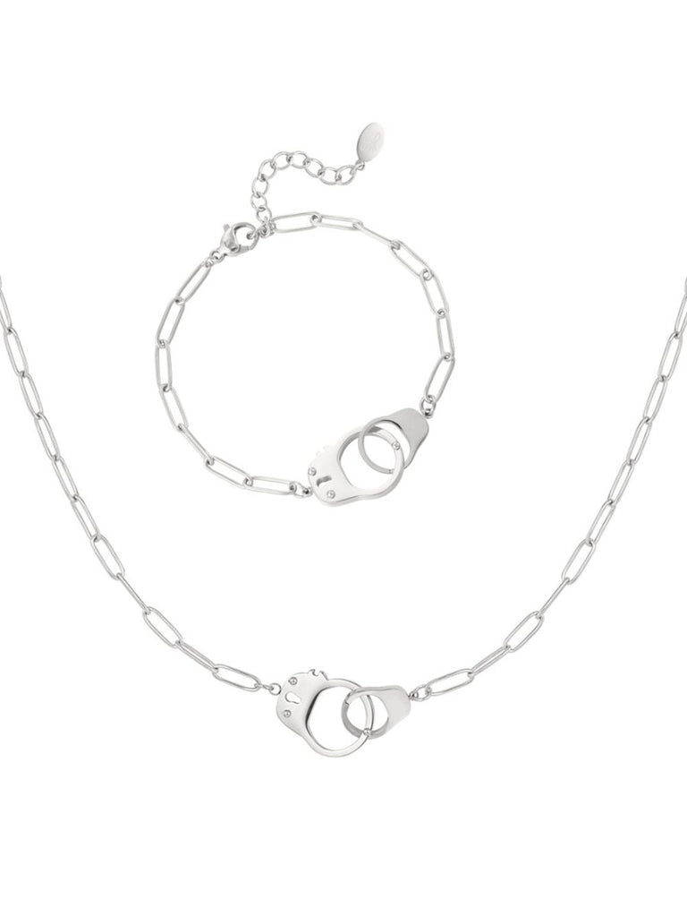 Ketten - Schmuck Set Feine Halskette und Armband mit verbundenen Ringen - Gold - Beau Soleil Jewelry