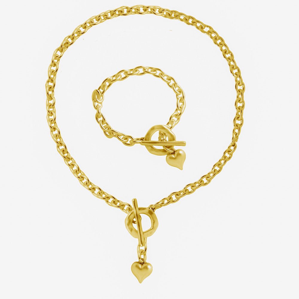 Schmuck Set’s - Schmuck-Set Halskette und Armband mit Herz-Anhänger- Gold - k306+a306-18-gold - Beau Soleil Jewelry