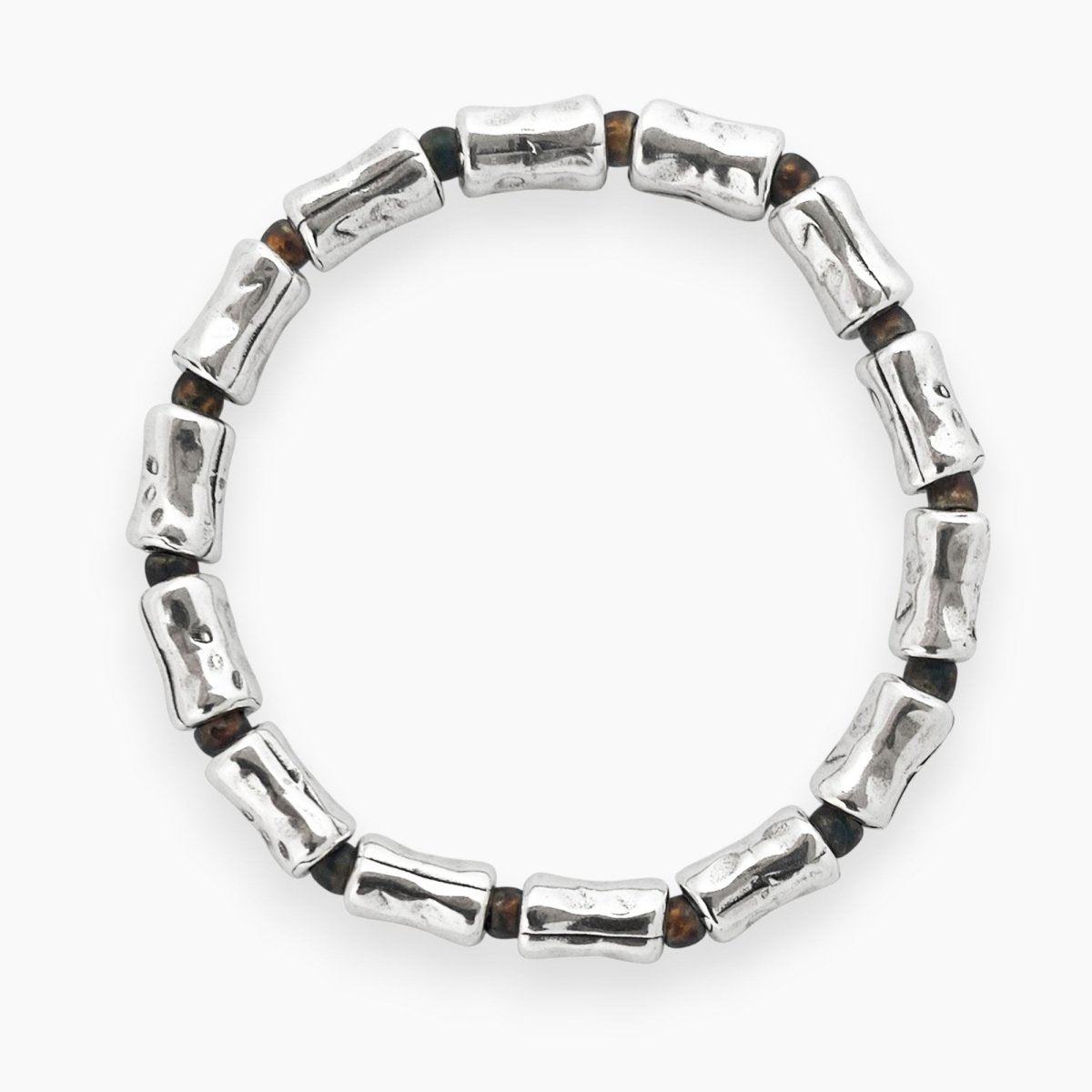 Armbänder - Boho Bambus Stretcharmband für Damen – Silberne Elemente & Braune Perlen - 17 - a912-17 - Beau Soleil Jewelry