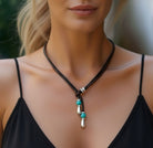 Ketten - Elegante Damen Lederkette K256 mit Murano Glasperlen - Tuerkis - K256 - 50 - tuerkis - schwarz - Beau Soleil Jewelry