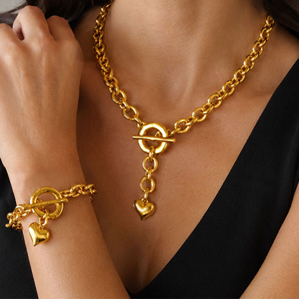 Ketten - Glieder - Halskette mit Herzanhänger - Gold - K306-gold - Beau Soleil Jewelry