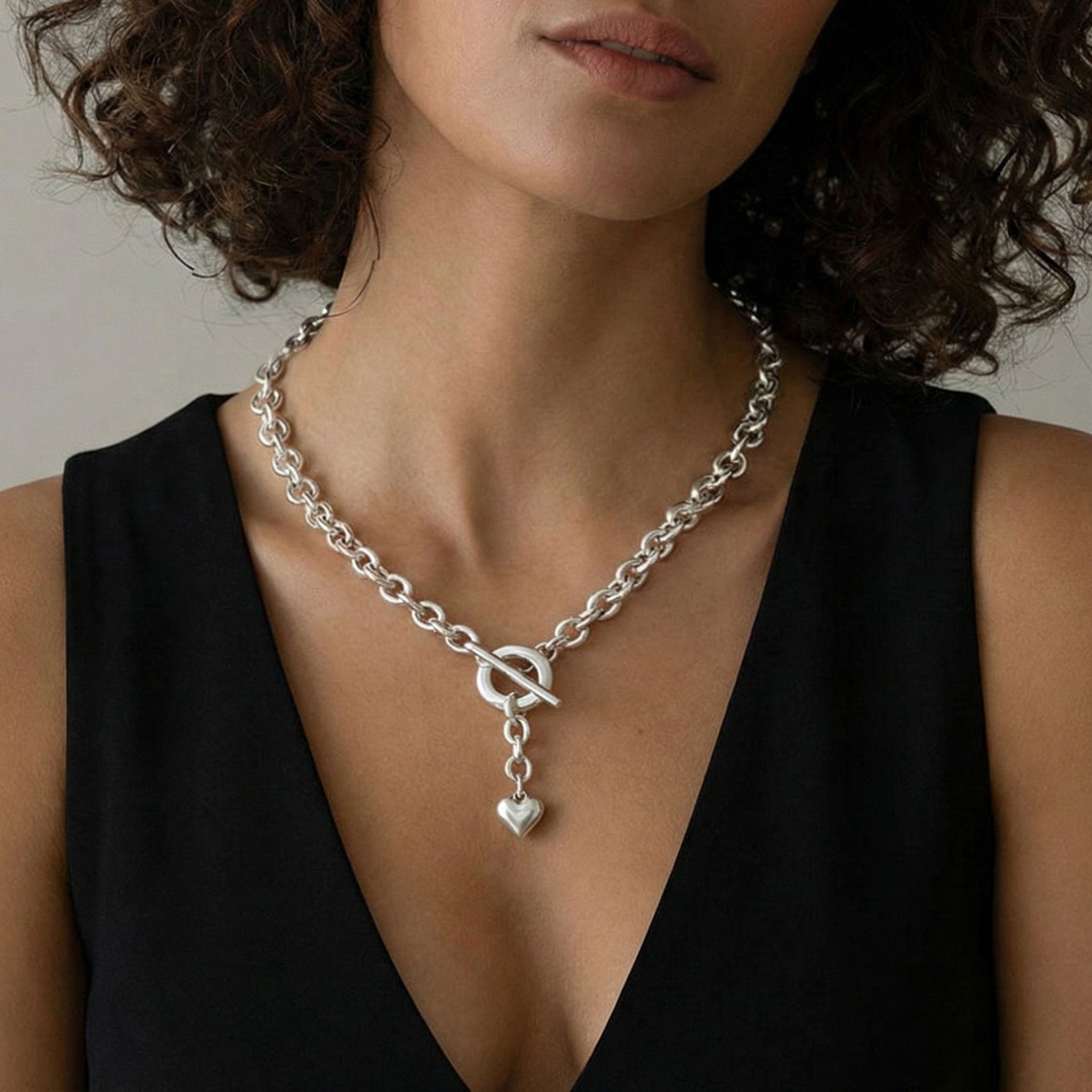 Ketten - Glieder - Halskette mit Herzanhänger - Silber - K306-kette-silber - Beau Soleil Jewelry