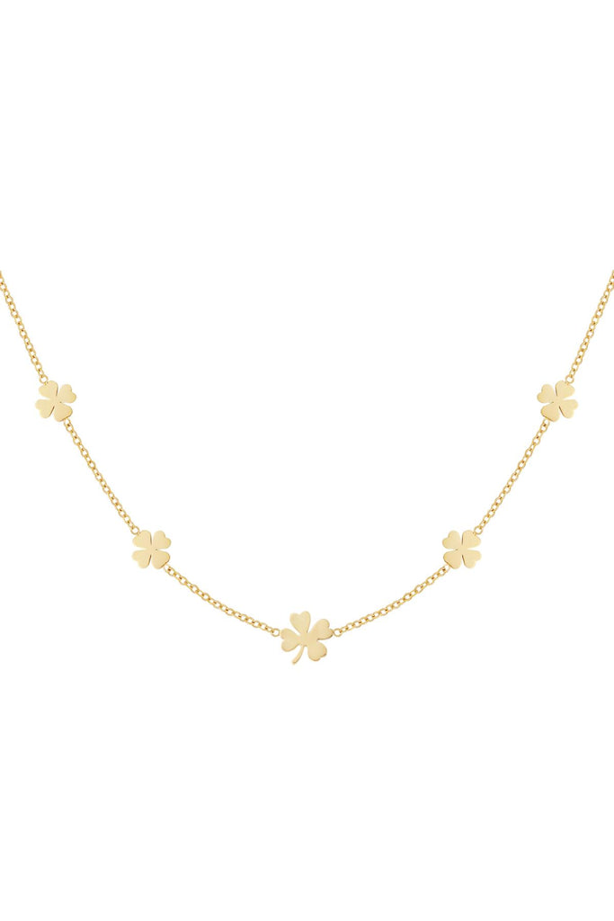 Goldene Glücksklee-Halskette mit fünf Kleeblättern, 45–50 cm, Edelstahl, wasserfest