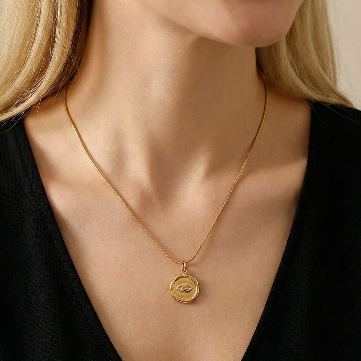 Ketten - Kette mit Symbol - Anhänger - Gold - kn-100-auge-gold - Beau Soleil Jewelry