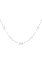 Silberne Glücksklee-Halskette mit fünf Kleeblättern, 45–50 cm, Edelstahl, wasserfest - Beau Soleil Jewelry
