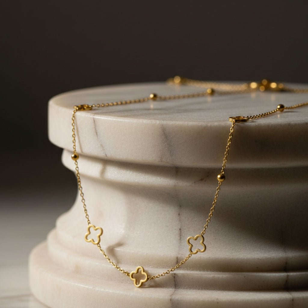 Ketten - Kleeblatt - Halskette aus Edelstahl - Gold - ky-110-go - Beau Soleil Jewelry