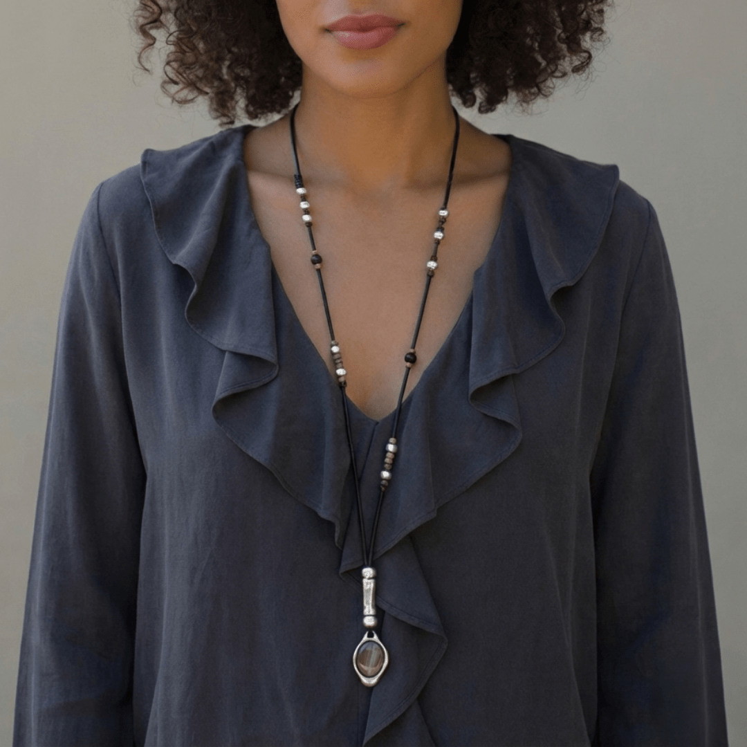 Ketten - Lederkette Achat längenverstellbar K204 - Braun - K204-braun - Beau Soleil Jewelry