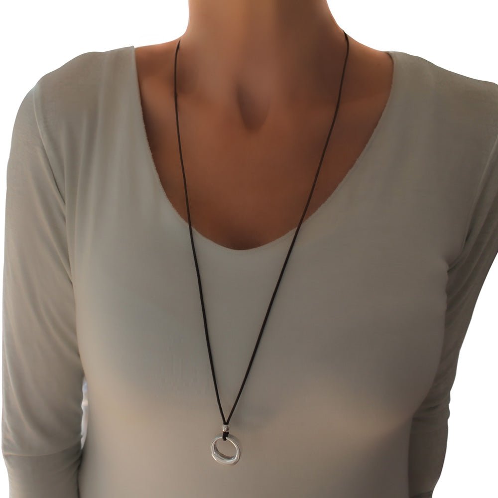 Ketten - Lederkette mit Ring vergoldet oder versilbert - Silber - K262 - silber - braun - Beau Soleil Jewelry