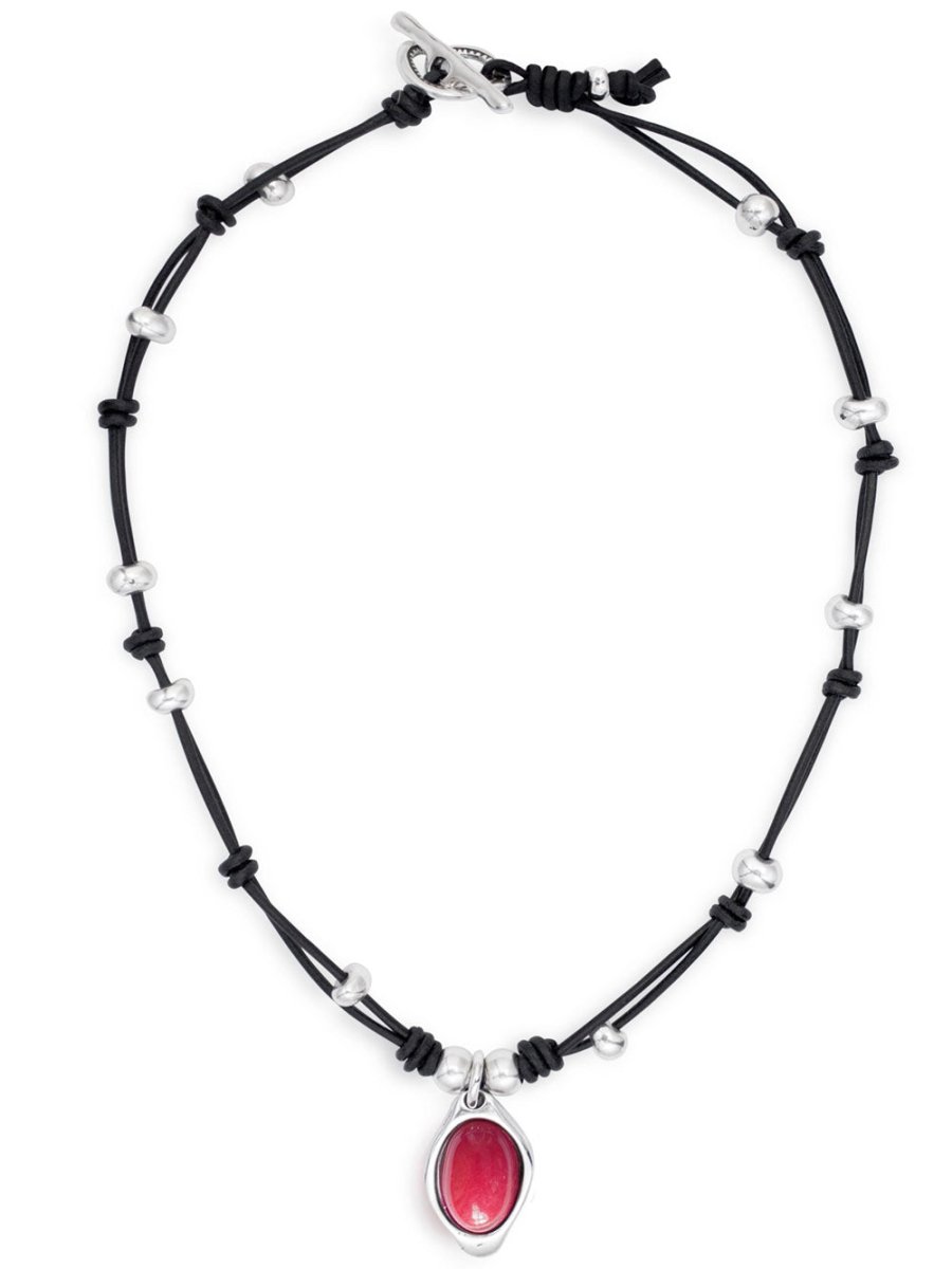 Ketten - Lederkette mit rotem Jade Anhänger K276 - Schwarz - K276_rot - 2 - Beau Soleil Jewelry