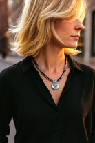 Ketten - Lederkette mit Silberperlen und Medaillon - Braun - K185 - 1 - Beau Soleil Jewelry