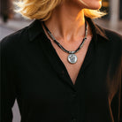 Ketten - Lederkette mit Silberperlen und Medaillon - Braun - K185 - 1 - Beau Soleil Jewelry