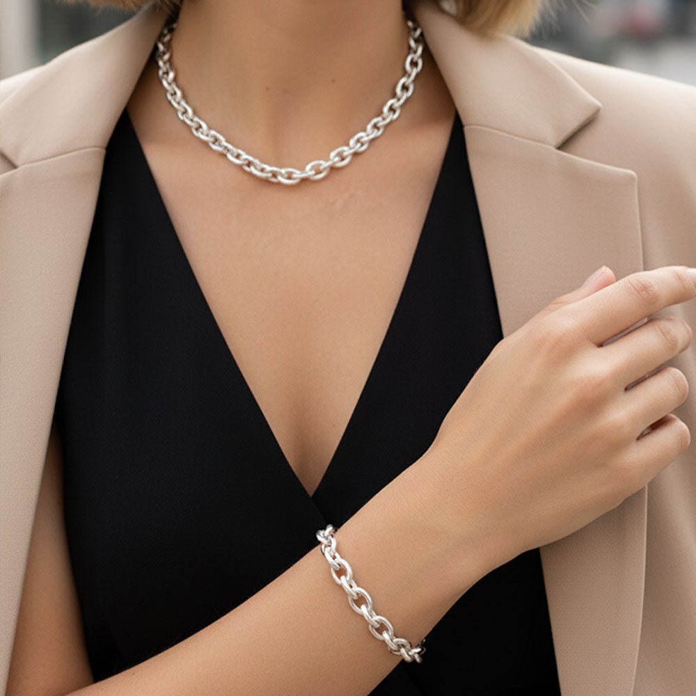Ketten - Massive Gliederkette | Klassische Chunky Statement Halskette - Silber - K315-si - Beau Soleil Jewelry