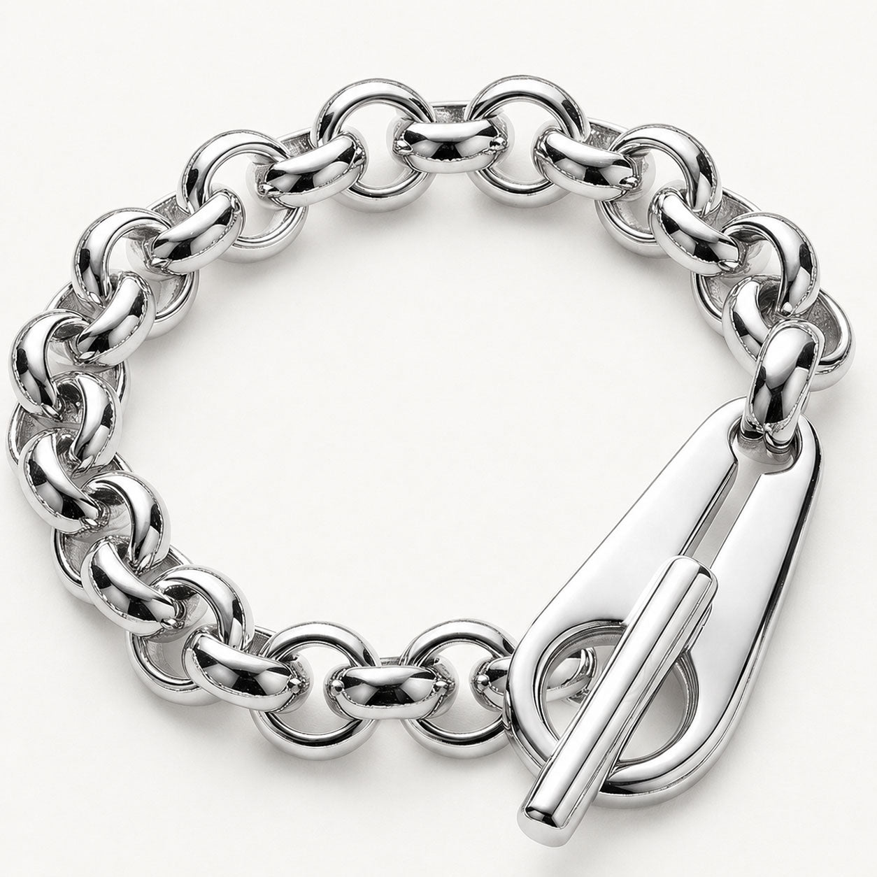 Massives versilbertes Rolo-Armband mit großem Knebelverschluss – A316