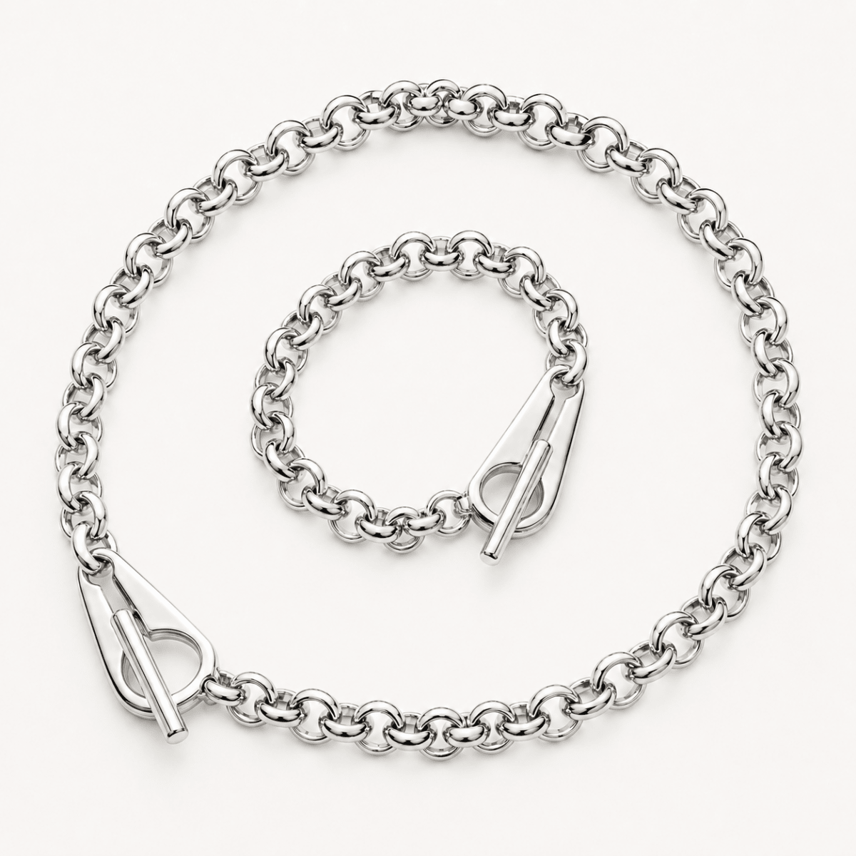 Massives versilbertes Rolo-Schmuckset mit Kette und Armband – KA317
