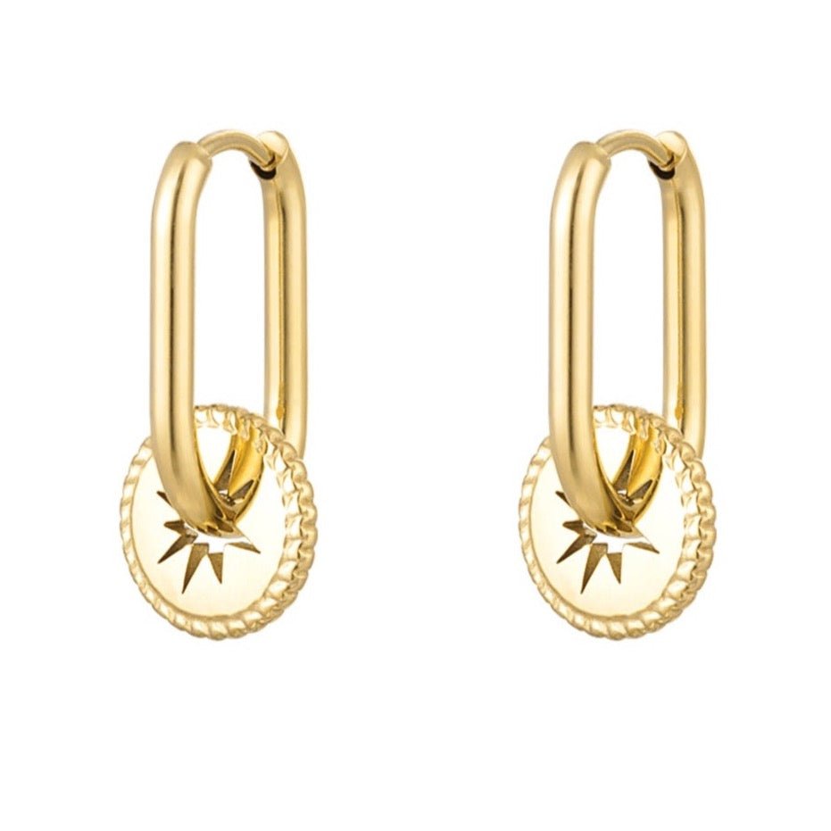 Ohrhänger Ohrringe - Ovale Creolen Ohrringe mit Stern - Gold - O-0290620-118-gold - Beau Soleil Jewelry