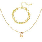 Schmuck Set’s - Schmuckset Muschelarmband Silber & Goldene Kette mit Muschelanhänger - bsj - es - muschel - set - Beau Soleil Jewelry