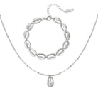 Schmuck Set’s - Schmuckset Muschelarmband Silber & Goldene Kette mit Muschelanhänger - Silber - bsj - es - muschel - set - si - Beau Soleil Jewelry