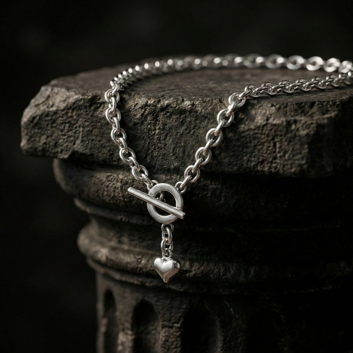 Schmuck Set’s - Statement Schmuck - Set: massive Gliederkette & Armband mit Herzanhänger - Silber - k306+a306-18-farbe-silber - Beau Soleil Jewelry