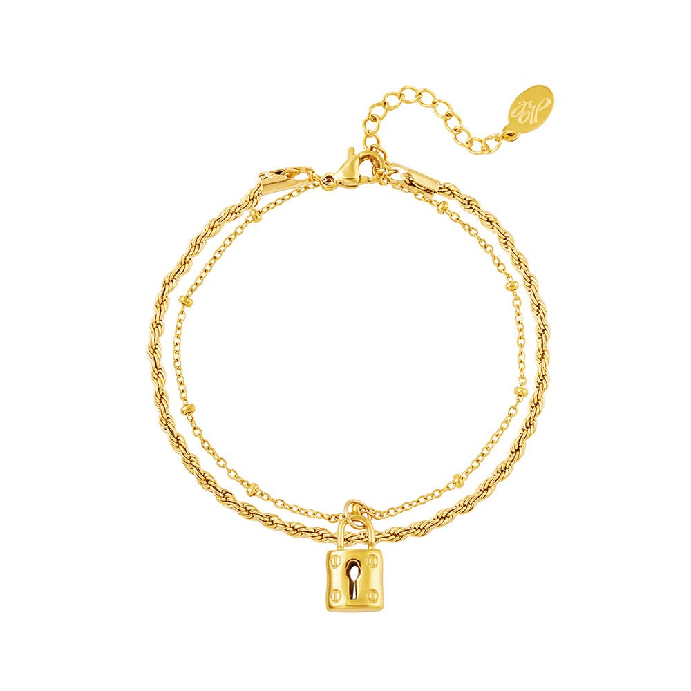 Armbänder - 2-reihiges Armband mit Schloss Anhänger - Gold - AE-1015-gold - Beau Soleil Jewelry