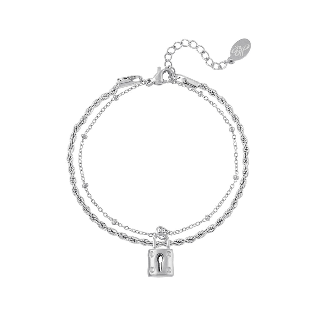 Armbänder - 2-reihiges Armband mit Schloss Anhänger - Silber - AE-101-silber - Beau Soleil Jewelry