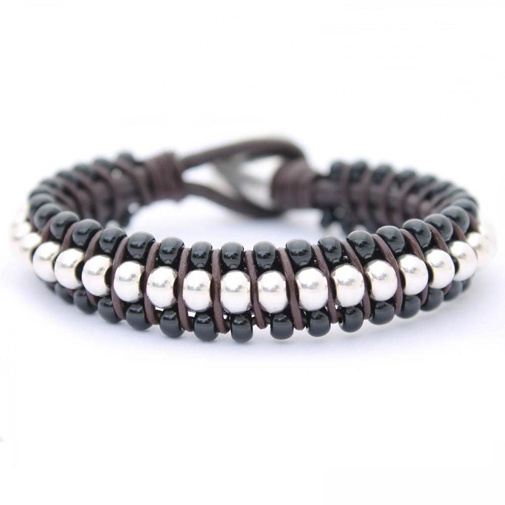 Armbänder - Lederarmband Unisex in Braun oder Schwarz für Sie und Ihn - Braun - 921Ablackbead - Beau Soleil Jewelry