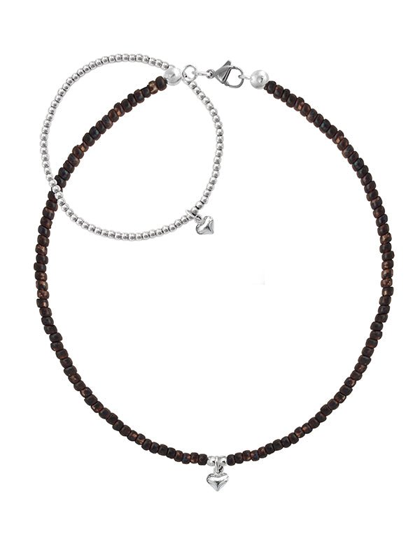 925 Silber Schmuck - 925 Silber Halskette Set Collier & Armband mit Herz - 17 - Set_herz _898A_K501-17-topas - Beau Soleil Jewelry