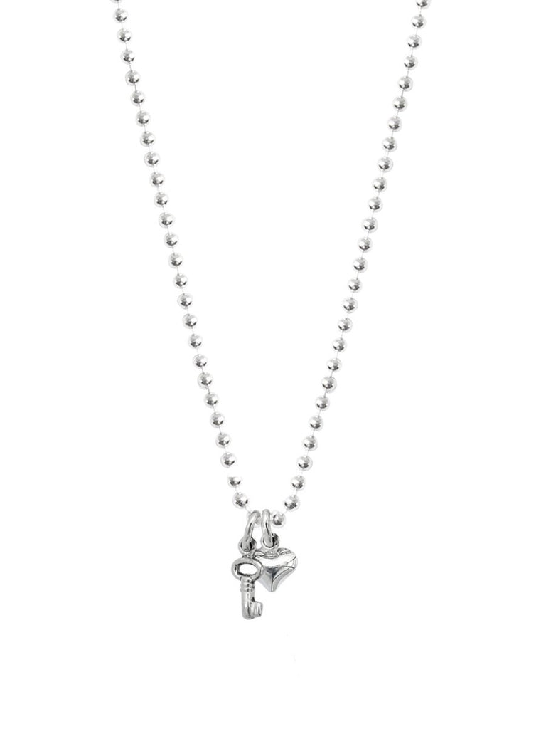 Ketten - 925 Silber Kugelkette mit Herz & Schlüssel Anhänger - 42cm - Beau Soleil Jewelry