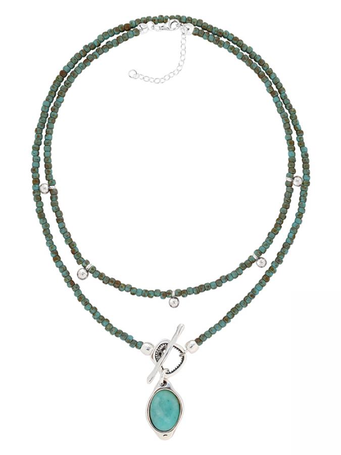 Halskette Damen  Collier Kette Set Türkis Anhänger - Silber - K-1010-tuerkis-set - Halsketten Damen - Beau Soleil Jewelry