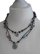 Ketten - Lederkette mehrreihig mit bunten Kugeln - Braun - K196bunteperlen - Beau Soleil Jewelry