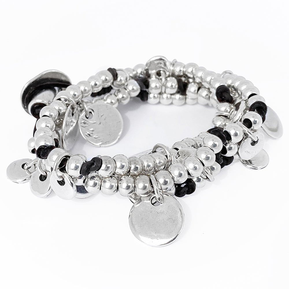 Armbänder - Wickelarmband mit Coins A902 - Schwarz - 902A-18-Schwarz - Beau Soleil Jewelry