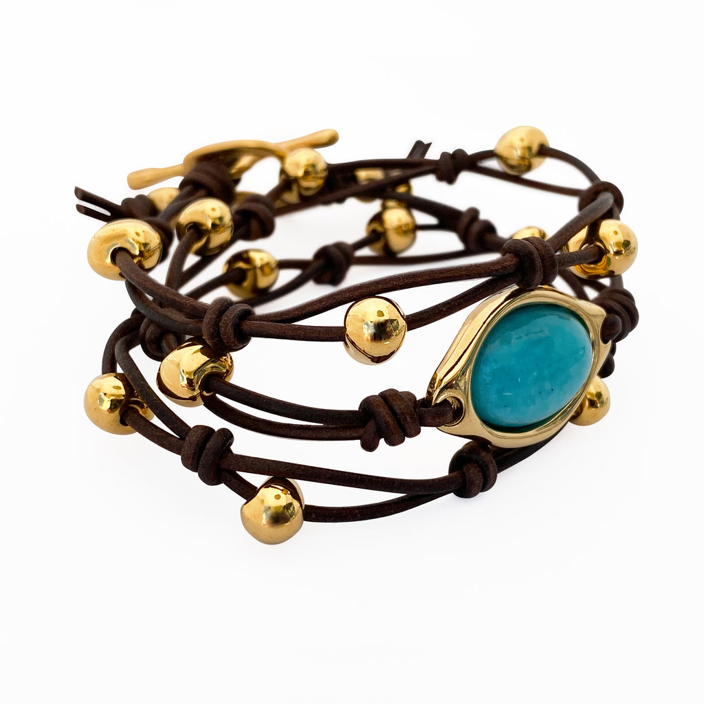 Armbänder - Wickelarmband Amazonit und Gold A1002 - Braun - A-1002-gold-braun-18 - Beau Soleil Jewelry
