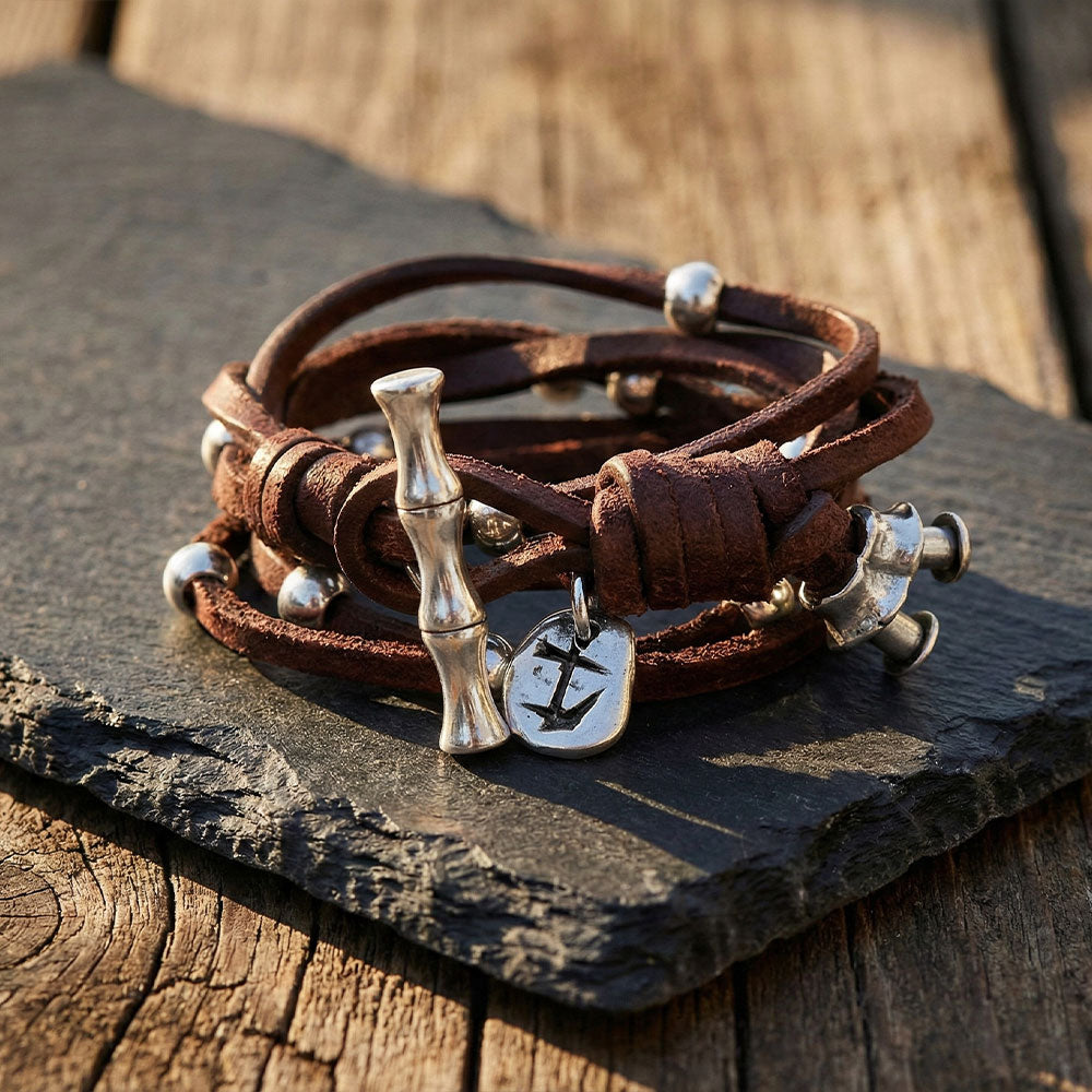 Armbänder - Leder Wickelarmband Rusty A892 - Braun - A892-18-Braun - Beau Soleil Jewelry