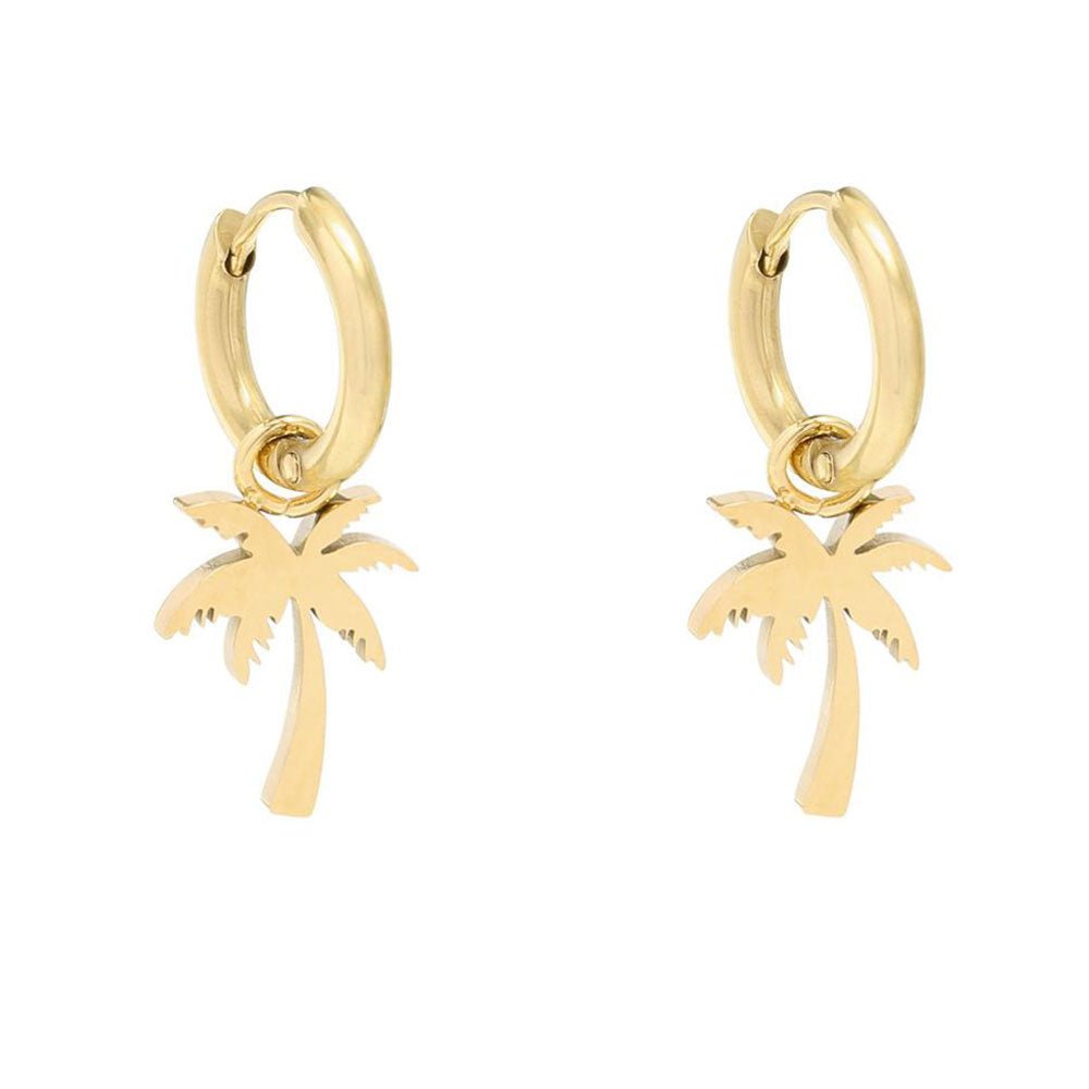Ohrhänger Ohrringe - Creolen mit Palmen-Anhänger - Gold - O270-palme-gold - Beau Soleil Jewelry