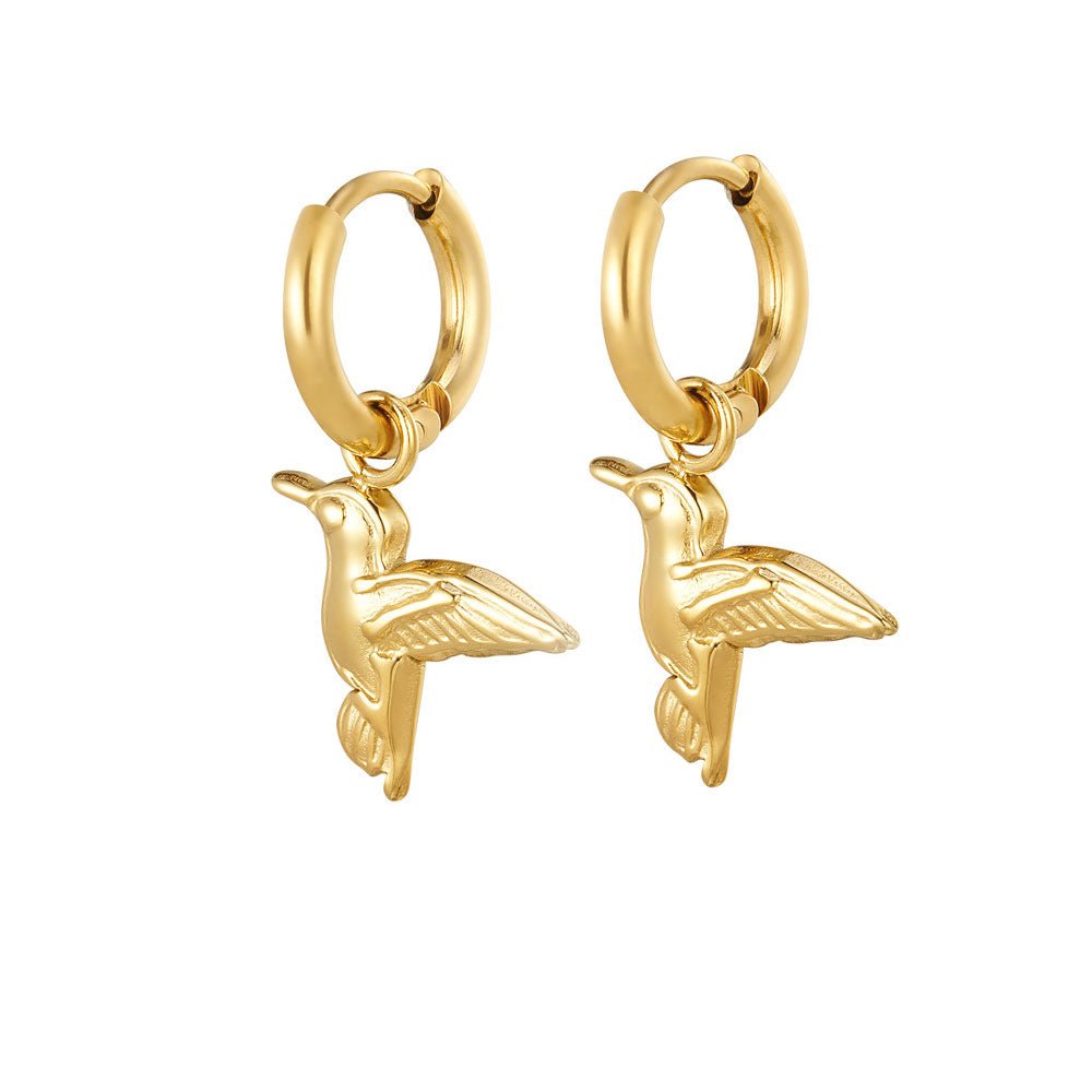 Ohrhänger Ohrringe - creolen mit Vogel - Gold - gold-vogel-oy-114 - Beau Soleil Jewelry